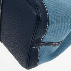 Hermes Blue Canvas And Leather Garden Party TPM Tote Bag For Women -Deals Hermes Store luxury women hermes used handbags p17536 013