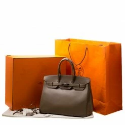 Hermes Etoupe Epsom Leather Palladium Hardware Birkin 35 Bag For Women -Deals Hermes Store luxury women hermes used handbags p177997 002