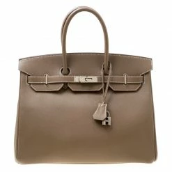 Hermes Etoupe Epsom Leather Palladium Hardware Birkin 35 Bag For Women