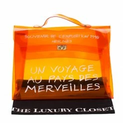 Hermes Orange Clear Vinyl Souvenir Kelly Bag For Women -Deals Hermes Store luxury women hermes used handbags p180786 004