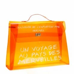 Hermes Orange Clear Vinyl Souvenir Kelly Bag For Women -Deals Hermes Store luxury women hermes used handbags p180786 006