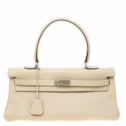 Hermes Parchemin Clemence Leather Palladium Hardware Shoulder Kelly 42 Bag For Women