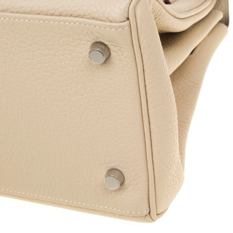 Hermes Parchemin Clemence Leather Palladium Hardware Shoulder Kelly 42 Bag For Women 15 Hermes Parchemin Clemence Leather Palladium Hardware Shoulder Kelly 42 Bag For Women - Image 13