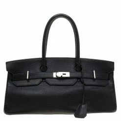 Hermes Black Clemence Leather Palladium Hardware Shoulder Birkin 42 Bag For Women