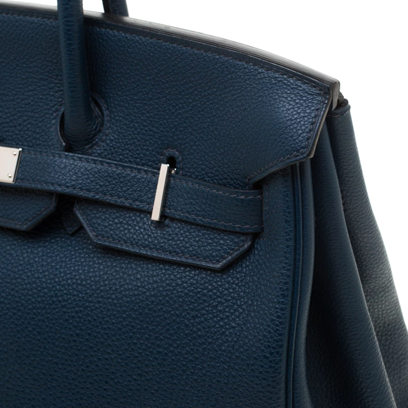 Hermes Bleu De Malte Leather Palladium Hardware Birkin 35 Bag For Women 15 Hermes Bleu De Malte Leather Palladium Hardware Birkin 35 Bag For Women - Image 13