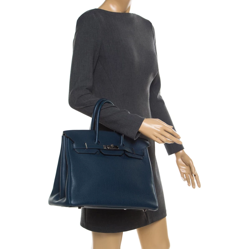 Hermes Bleu De Malte Leather Palladium Hardware Birkin 35 Bag For Women 4 Hermes Bleu De Malte Leather Palladium Hardware Birkin 35 Bag For Women - Image 2
