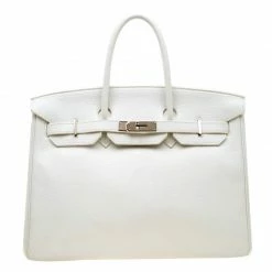 Hermes White Togo Leather Palladium Hardware Birkin 35 Bag For Women