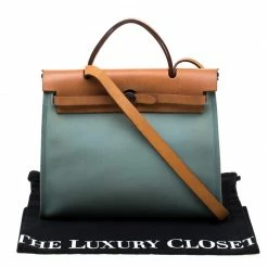 Hermes Light Blue/Brown Canvas And Leather Herbag Zip 31 Bag For Women -Deals Hermes Store luxury women hermes used handbags p182716 005