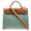 Hermes Light Blue/Brown Canvas And Leather Herbag Zip 31 Bag For Women