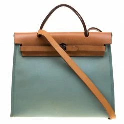 Hermes Light Blue/Brown Canvas And Leather Herbag Zip 31 Bag For Women
