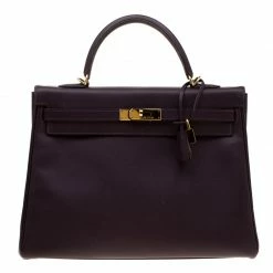 Hermes Raisin Epsom Leather Gold Hardware Kelly Retourne 35 Bag For Women