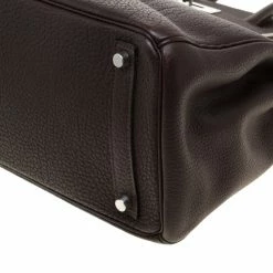 Hermes Chocolate Fjord Leather Palladium Hardware HAC Birkin 32 Bag For Women -Deals Hermes Store luxury women hermes used handbags p185084 010