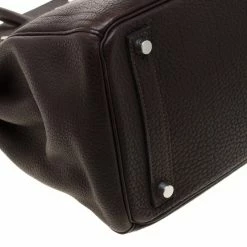 Hermes Chocolate Fjord Leather Palladium Hardware HAC Birkin 32 Bag For Women -Deals Hermes Store luxury women hermes used handbags p185084 011
