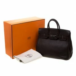 Hermes Chocolate Fjord Leather Palladium Hardware HAC Birkin 32 Bag For Women -Deals Hermes Store luxury women hermes used handbags p185084 013