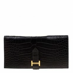 Hermes Marine Blue Alligator Bearn Gusset Wallet For Women