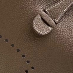 Hermes Etoupe Clemence Leather Evelyne III PM Bag For Women -Deals Hermes Store luxury women hermes used handbags p196093 007