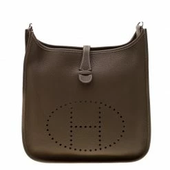 Hermes Etoupe Clemence Leather Evelyne III PM Bag For Women