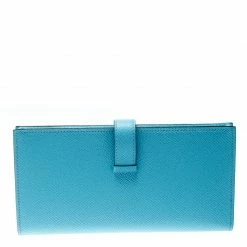 Hermes Blue Zephyr Epsom Leather Bearn Gusset Wallet For Women -Deals Hermes Store luxury women hermes used handbags p196662 006