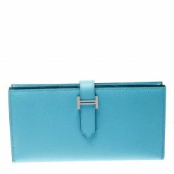 Hermes Blue Zephyr Epsom Leather Bearn Gusset Wallet For Women