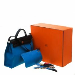 Hermes Blue/Black Canvas And Leather Herbag Zip 31 Bag For Women -Deals Hermes Store luxury women hermes used handbags p197588 006