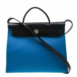 Hermes Blue/Black Canvas And Leather Herbag Zip 31 Bag For Women