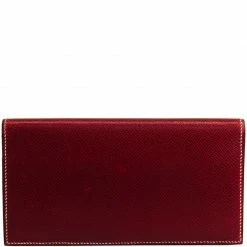 Hermes Red Courchevel Leather Long Wallet For Women