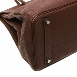Hermes Brown India Clemence Leather Palladium Hardware Birkin 35 Bag For Women -Deals Hermes Store luxury women hermes used handbags p198541 002