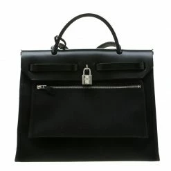 Hermes Black Canvas And Leather Herbag Zip 31 Bag For Women -Deals Hermes Store luxury women hermes used handbags p198654 007