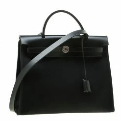 Hermes Black Canvas And Leather Herbag Zip 31 Bag For Women -Deals Hermes Store luxury women hermes used handbags p198654 009