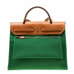 Hermes Green/Brown Canvas And Leather Herbag Zip 31 Bag For Women -Deals Hermes Store luxury women hermes used handbags p198655 008