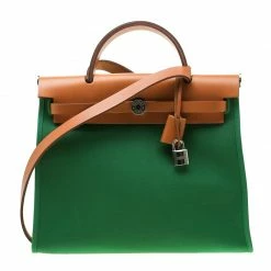 Hermes Green/Brown Canvas And Leather Herbag Zip 31 Bag For Women