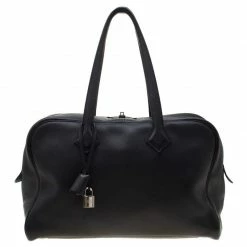Hermes Black Leather Victoria II Fourre Tout 35 Bag For Women