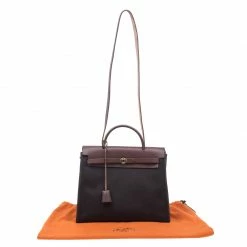 Hermes Noir Toile Herbag Zip 31 CM For Women -Deals Hermes Store luxury women hermes used handbags p2019 020