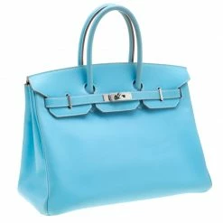 Hermes Celeste Epsom Leather Palladium Hardware Birkin 35 Bag For Women -Deals Hermes Store luxury women hermes used handbags p207723 012