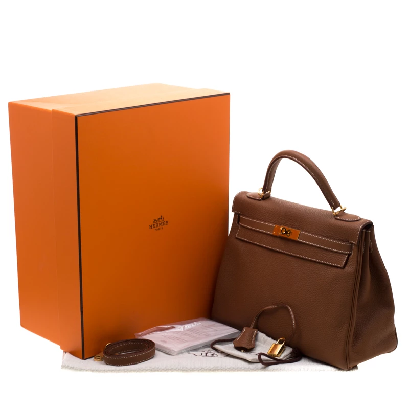 Hermes Caramel Clemence Leather Gold Hardware Kelly Retourne 32 Bag For Women 12 Hermes Caramel Clemence Leather Gold Hardware Kelly Retourne 32 Bag For Women - Image 10