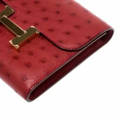 Hermes Red Ostrich Constance Compact Wallet For Women -Deals Hermes Store luxury women hermes used handbags p209144 006