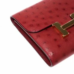 Hermes Red Ostrich Constance Compact Wallet For Women -Deals Hermes Store luxury women hermes used handbags p209144 007