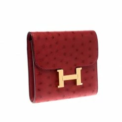 Hermes Red Ostrich Constance Compact Wallet For Women -Deals Hermes Store luxury women hermes used handbags p209144 010