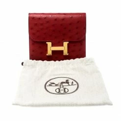 Hermes Red Ostrich Constance Compact Wallet For Women -Deals Hermes Store luxury women hermes used handbags p209144 013