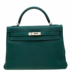 Hermes Vert Vertigo Togo Leather Palladium Hardware Kelly Retourne 32 Bag For Women