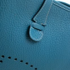 Hermes Blue Lagon Clemence Leather Evelyne III PM Bag For Women -Deals Hermes Store luxury women hermes used handbags p211478 008