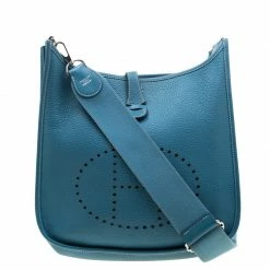 Hermes Blue Lagon Clemence Leather Evelyne III PM Bag For Women