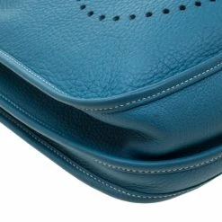 Hermes Blue Lagon Clemence Leather Evelyne III PM Bag For Women -Deals Hermes Store luxury women hermes used handbags p211478 012