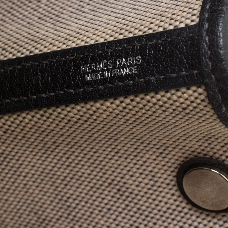 Hermes Black/Off White Canvas And Leather Garden Party MM Tote Bag For Women 11 Hermes Black/Off White Canvas And Leather Garden Party MM Tote Bag For Women - Image 9