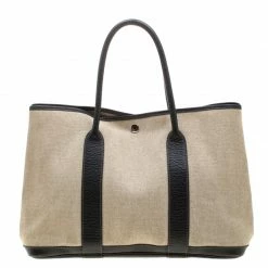 Hermes Black/Off White Canvas And Leather Garden Party MM Tote Bag For Women 17 Hermes Black/Off White Canvas And Leather Garden Party MM Tote Bag For Women -Deals Hermes Store luxury women hermes used handbags p211629 006