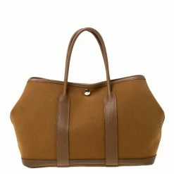 Hermes Brown Canvas And Leather Garden Party TPM Bag For Women