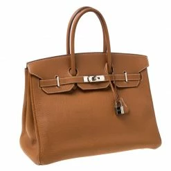 Hermes Brown Clemence Leather Palladium Hardware Birkin 35 Bag For Women -Deals Hermes Store luxury women hermes used handbags p221267 011