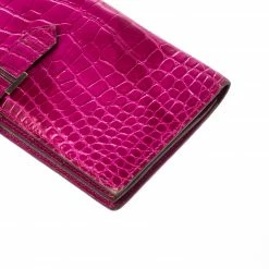 Hermes Rose Scheherazade Alligator Bearn Gusset Wallet For Women -Deals Hermes Store luxury women hermes used handbags p221277 007