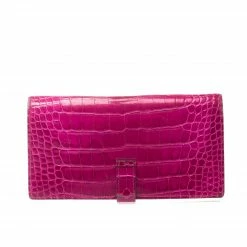 Hermes Rose Scheherazade Alligator Bearn Gusset Wallet For Women -Deals Hermes Store luxury women hermes used handbags p221277 009