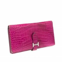 Hermes Rose Scheherazade Alligator Bearn Gusset Wallet For Women -Deals Hermes Store luxury women hermes used handbags p221277 010